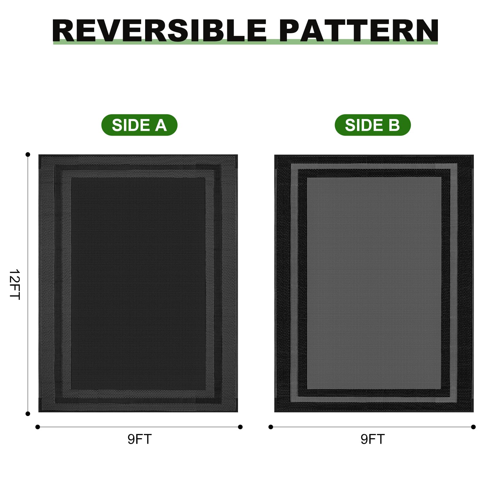 RURALITY reversible outdoor rug with corner rings on deck ensures stable placement.