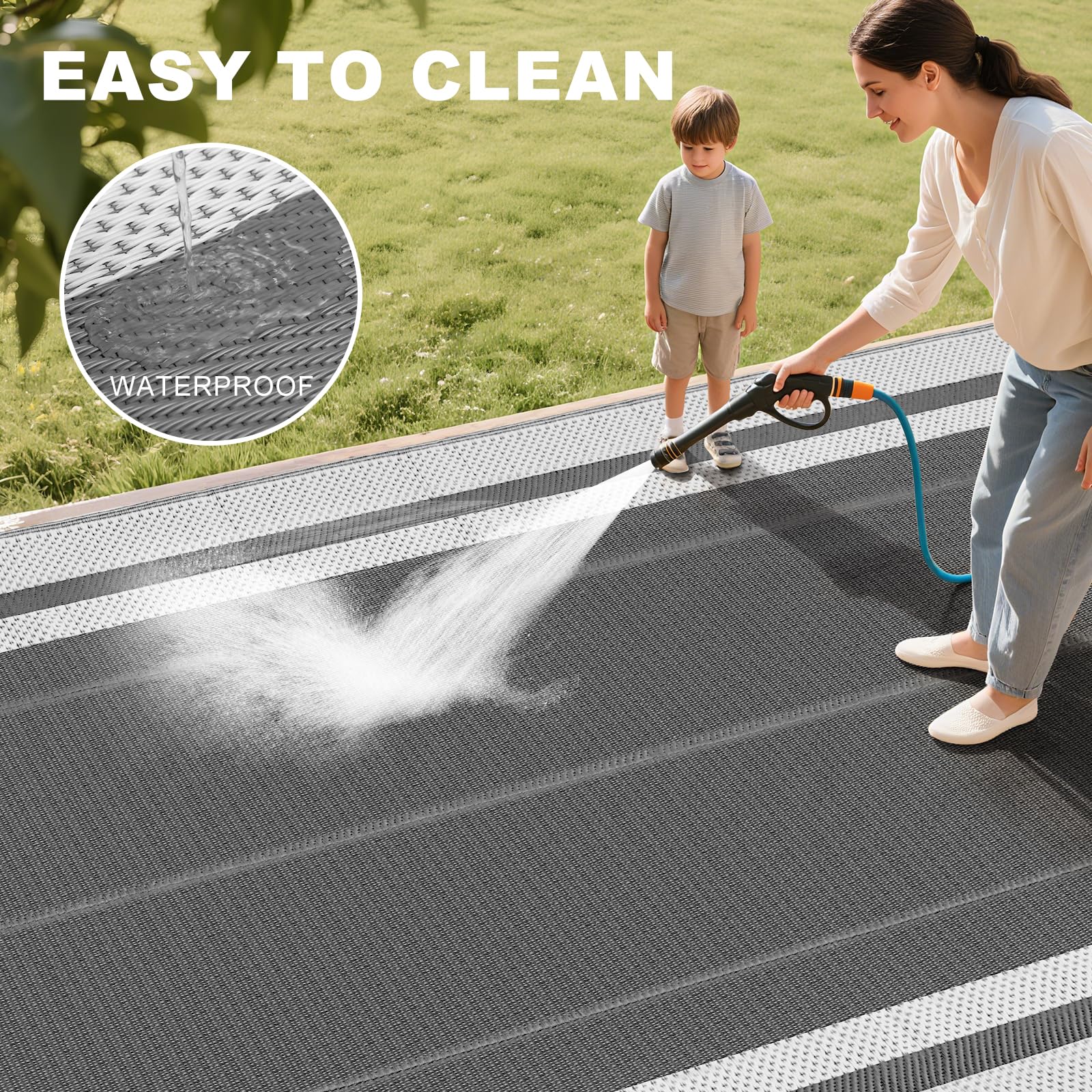 Rurality waterproof easy-clean rug cleans quickly with a wipe.