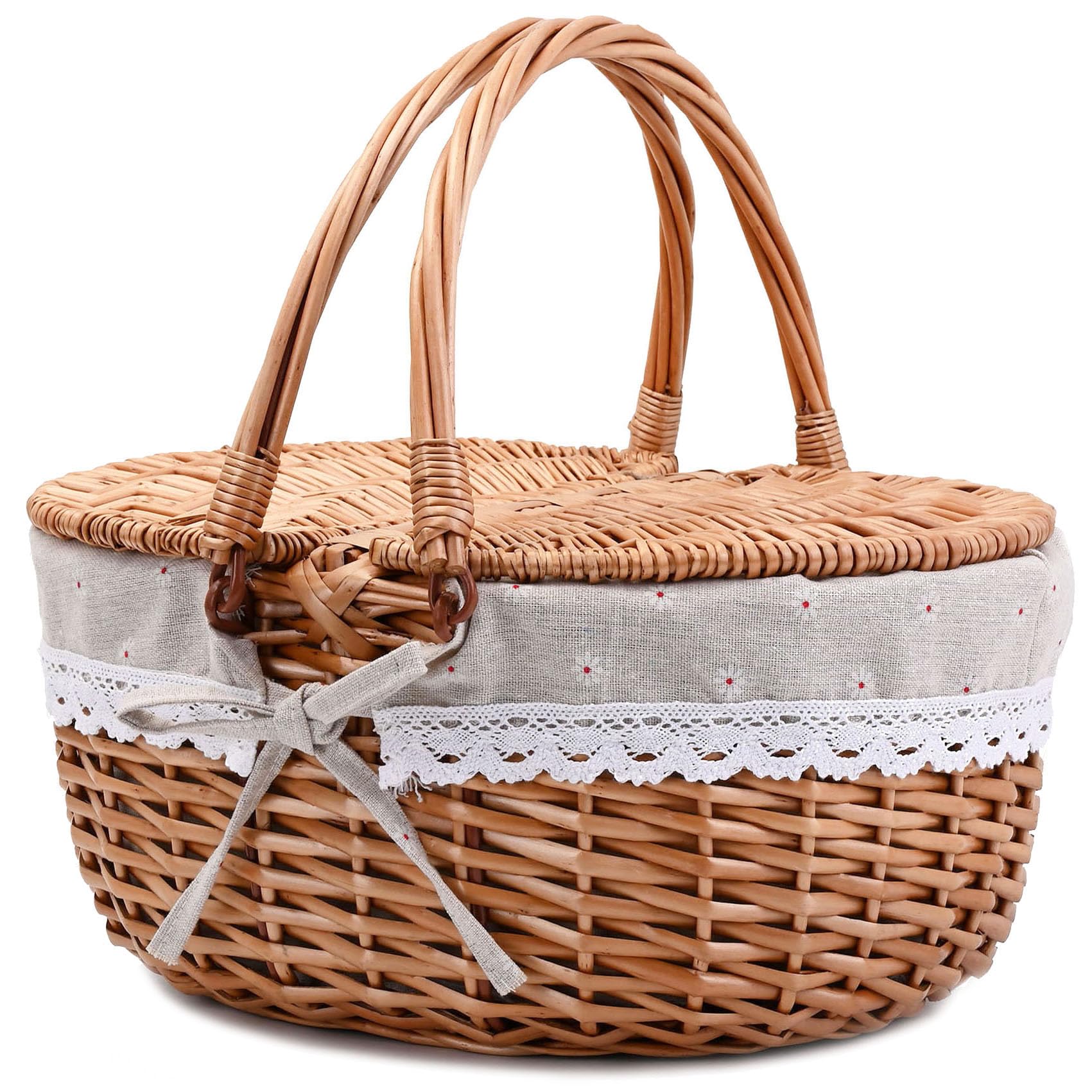 RURALITY wicker picnic basket with lid and handle for easy outdoor transport