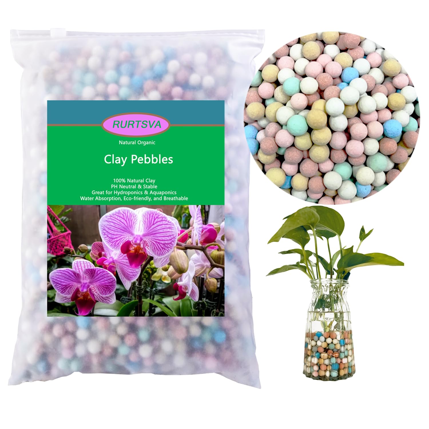 Rurtsva colorful Leca balls 8-10mm for better drainage and moisture control.