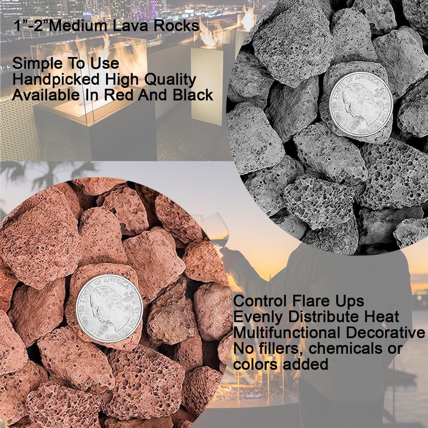 Rurtsva lava rock for fireplace coverage hides pipes with a clean look.