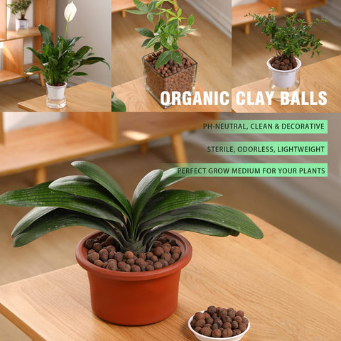 Rurtsva Leca balls create a decorative top layer for indoor plants.