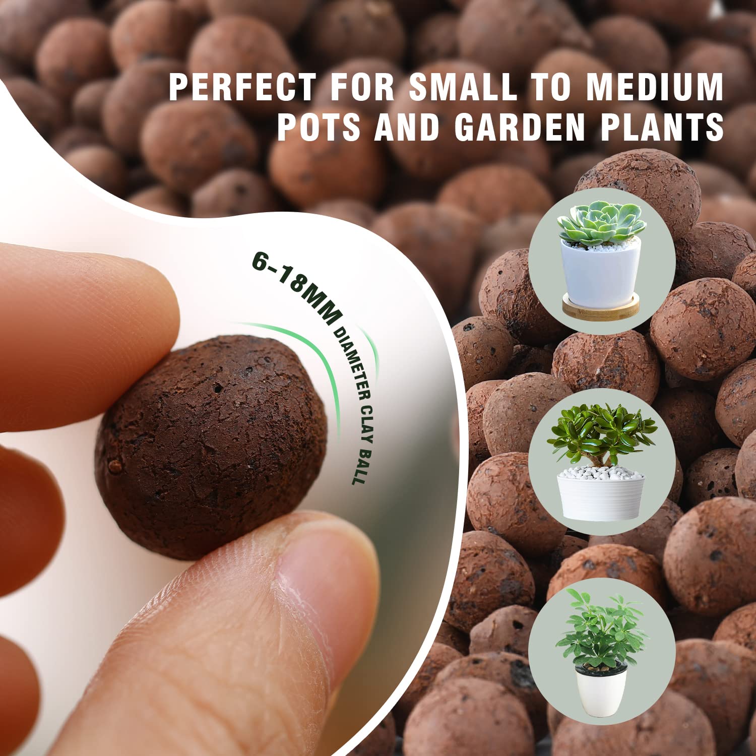 Rurtsva leca pebbles in a pot demonstrating drainage and root protection