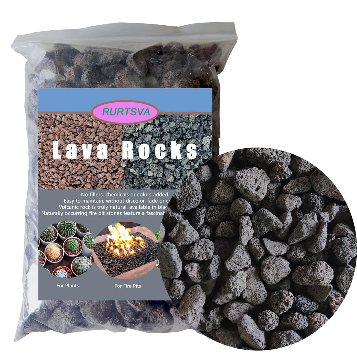 Rurtsva medium lava rock for fire pits provides natural texture and gas dispersion.