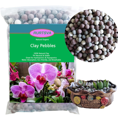Rurtsva LECA balls 8-10mm in packaging, eco-friendly drainage for potted plants.