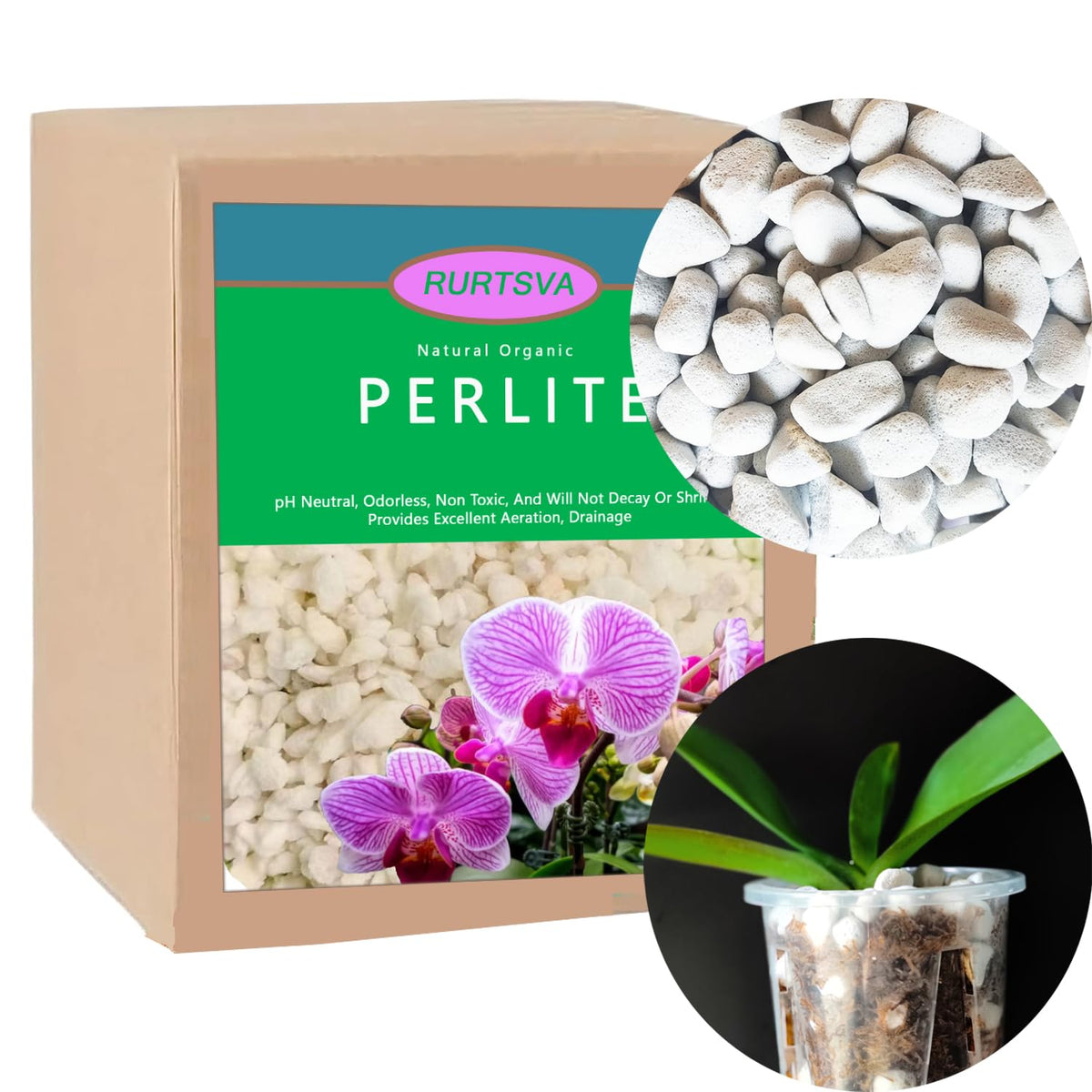 Rurtsva natural 1-2cm chunky perlite improves drainage for potted plants.