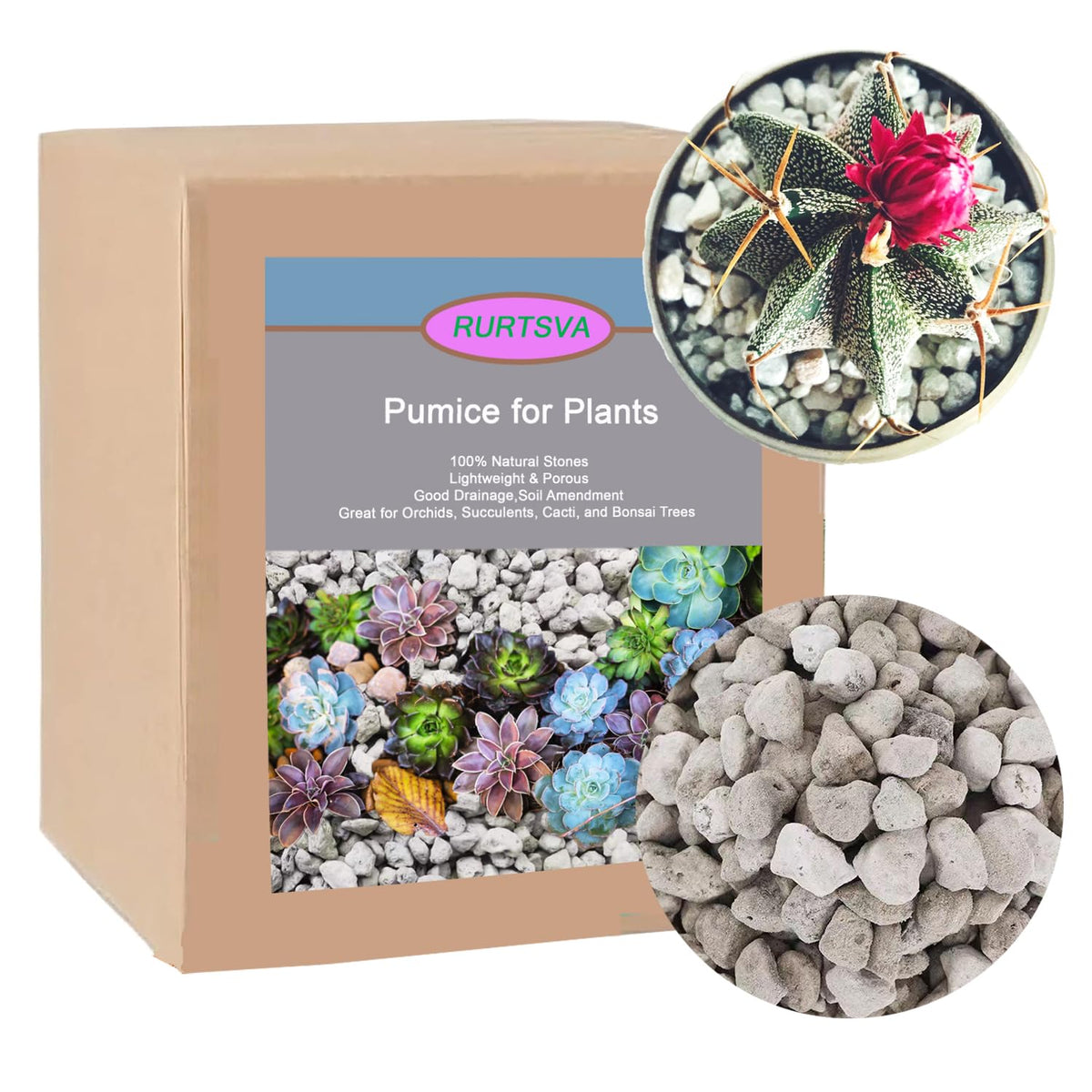 Rurtsva pumice lightweight porous stone improves soil aeration for healthier root growth.