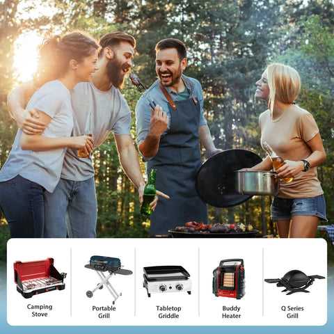 Rushare supports Mr. Heater Buddy use from a larger propane tank safely.