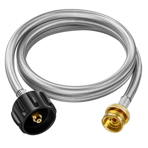 Rushare propane hose with braided 5ft design enabling flexible setup between tank and appliance.