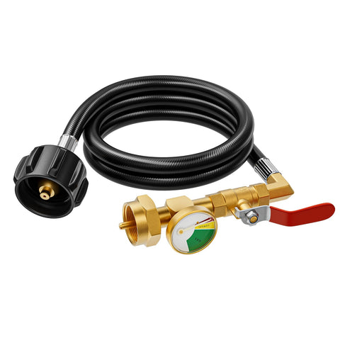 Rushare propane refill adapter gauge shows precise levels for safe filling.