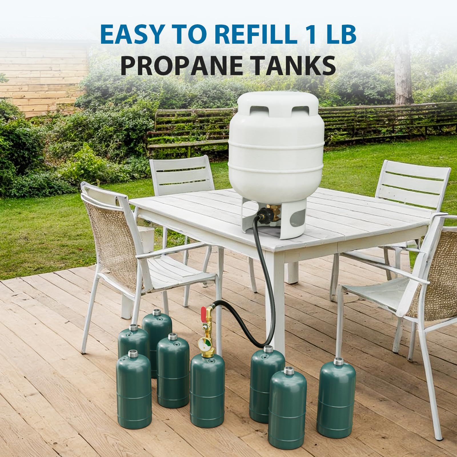 Rushare propane refill hose 3ft enables flexible, spill-free transfers.