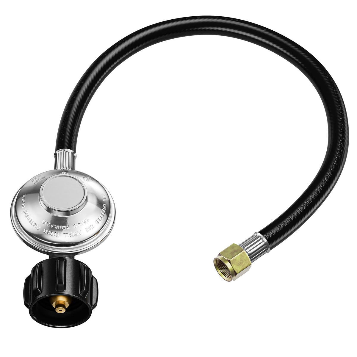 Rushare universal regulator connected to a propane grill for safe operation.