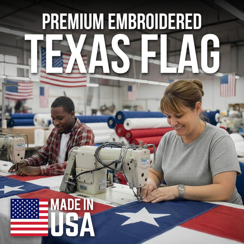 Rushmore Rose brass grommets on Texas flag support secure outdoor mounting.