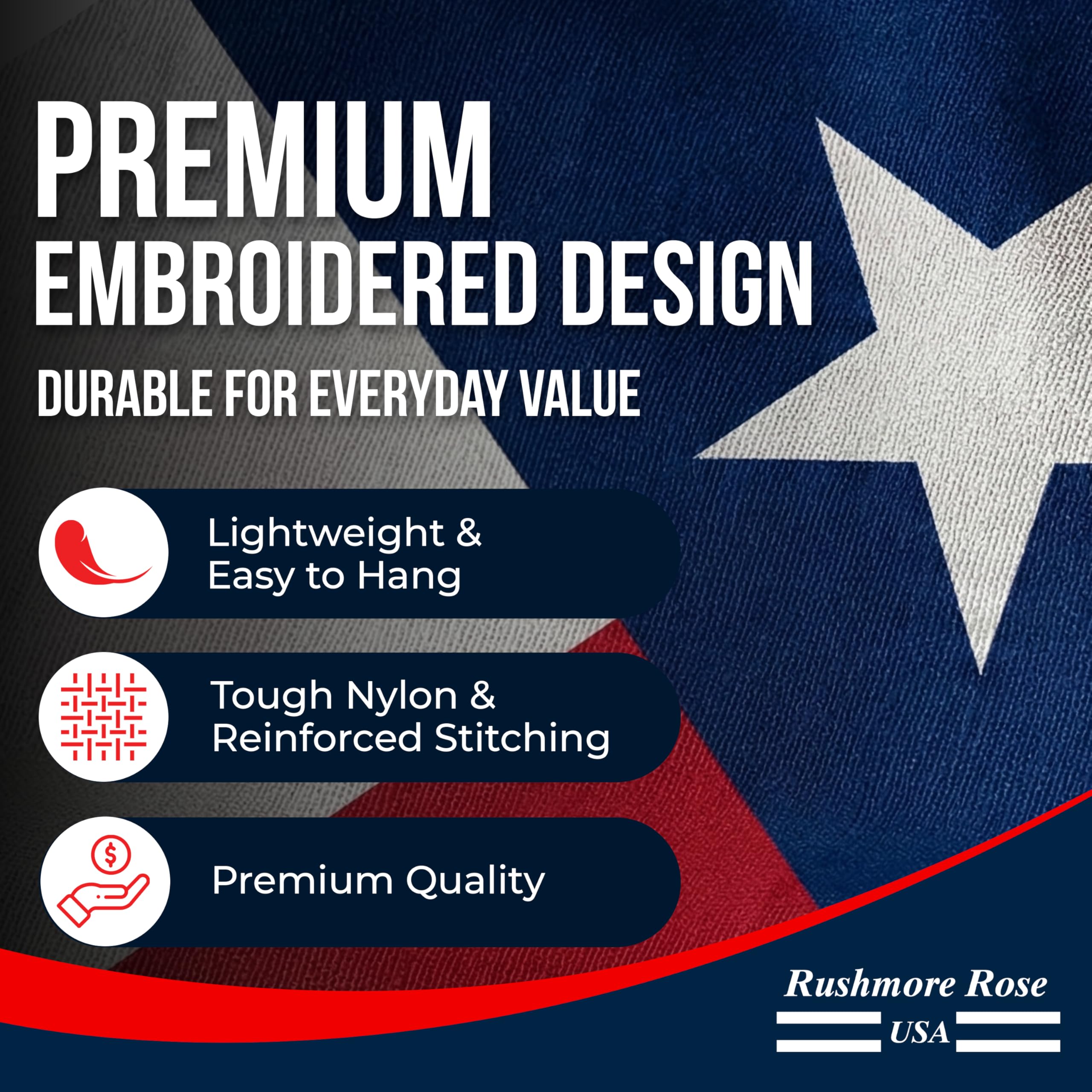 Rushmore Rose patriotic display flag ideal for porch or ranch entry.