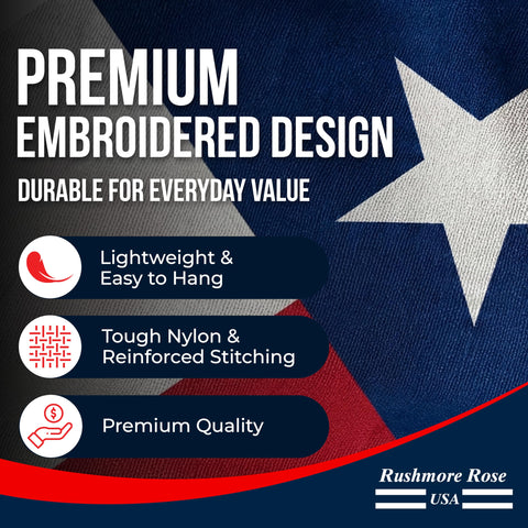 Rushmore Rose patriotic display flag ideal for porch or ranch entry.