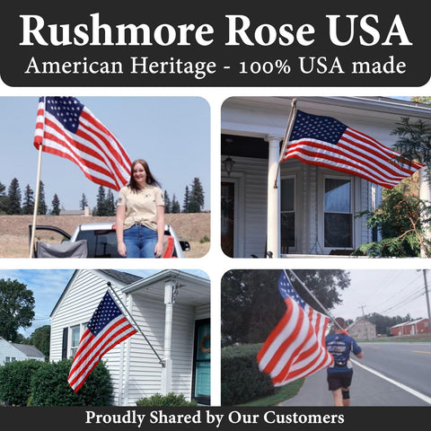 Rushmore Rose USA flag displayed outdoors for Independence Day celebrations.