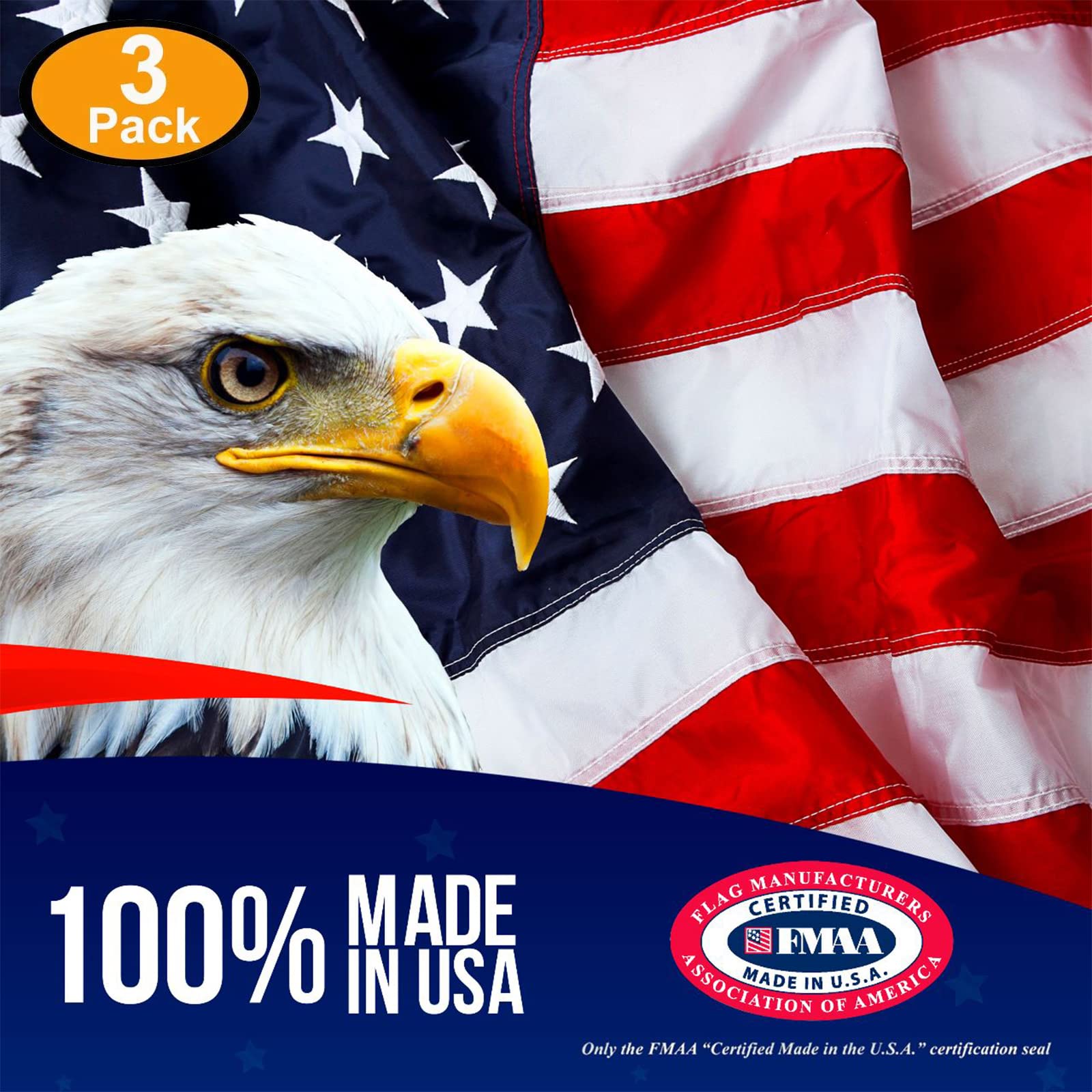 Rushmore Rose USA flag embroidery-stars closeup highlights durable stitching