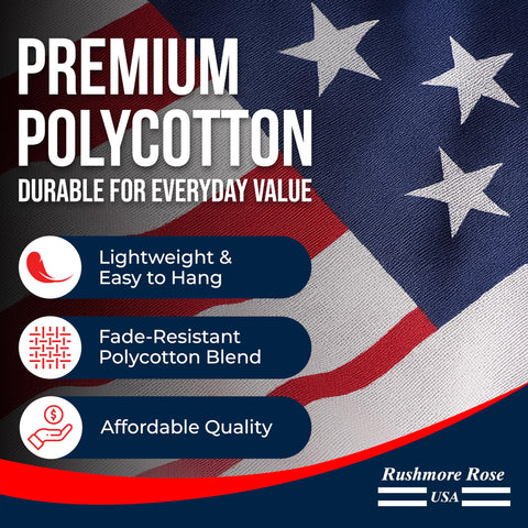 Rushmore Rose USA flag ideal for porch and storefront displays.