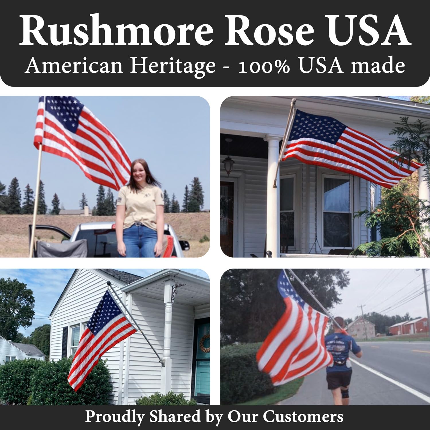 Rushmore Rose USA flag with FMAA certification label