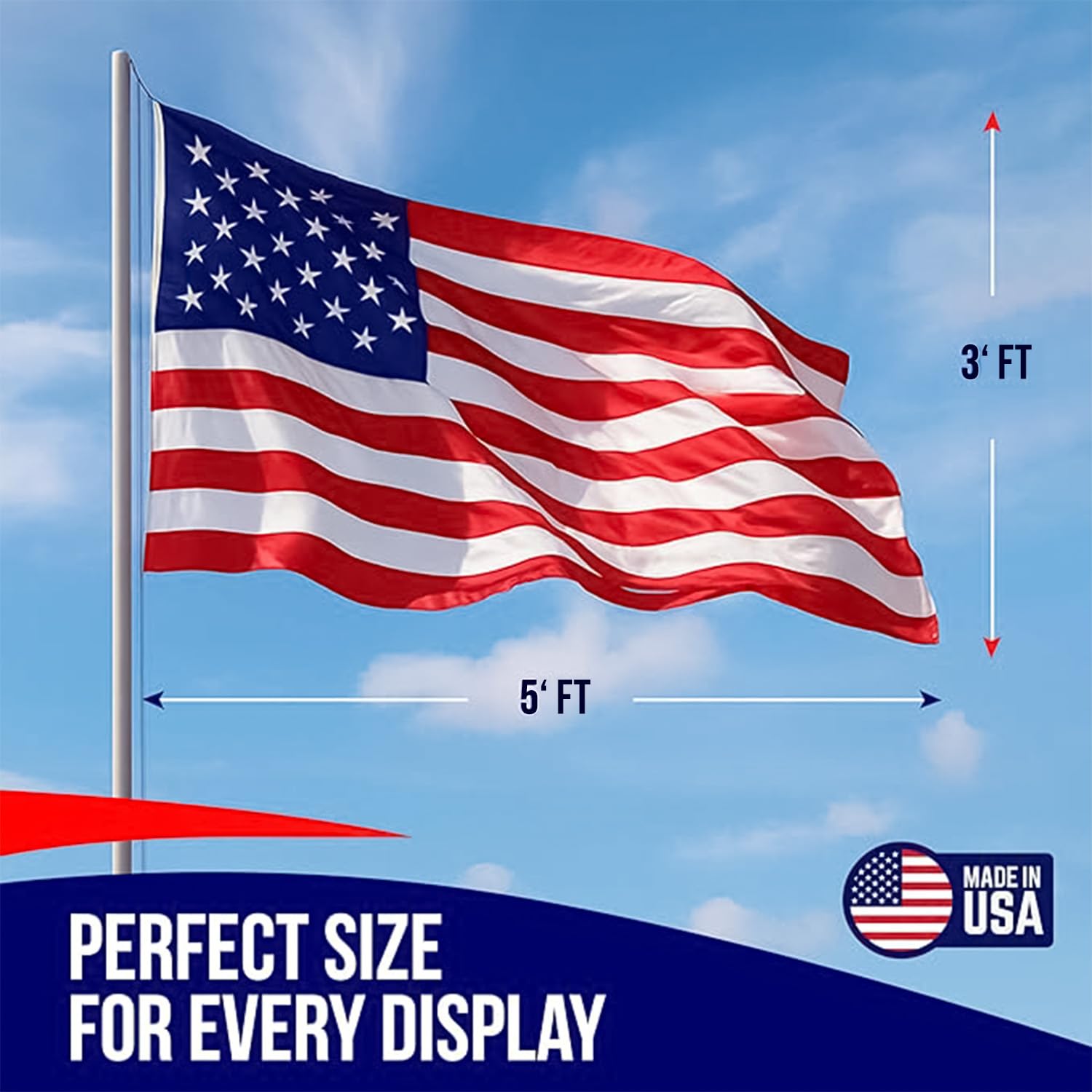 Rushmore Rose USA flag polycotton blend offers durable outdoor performance.