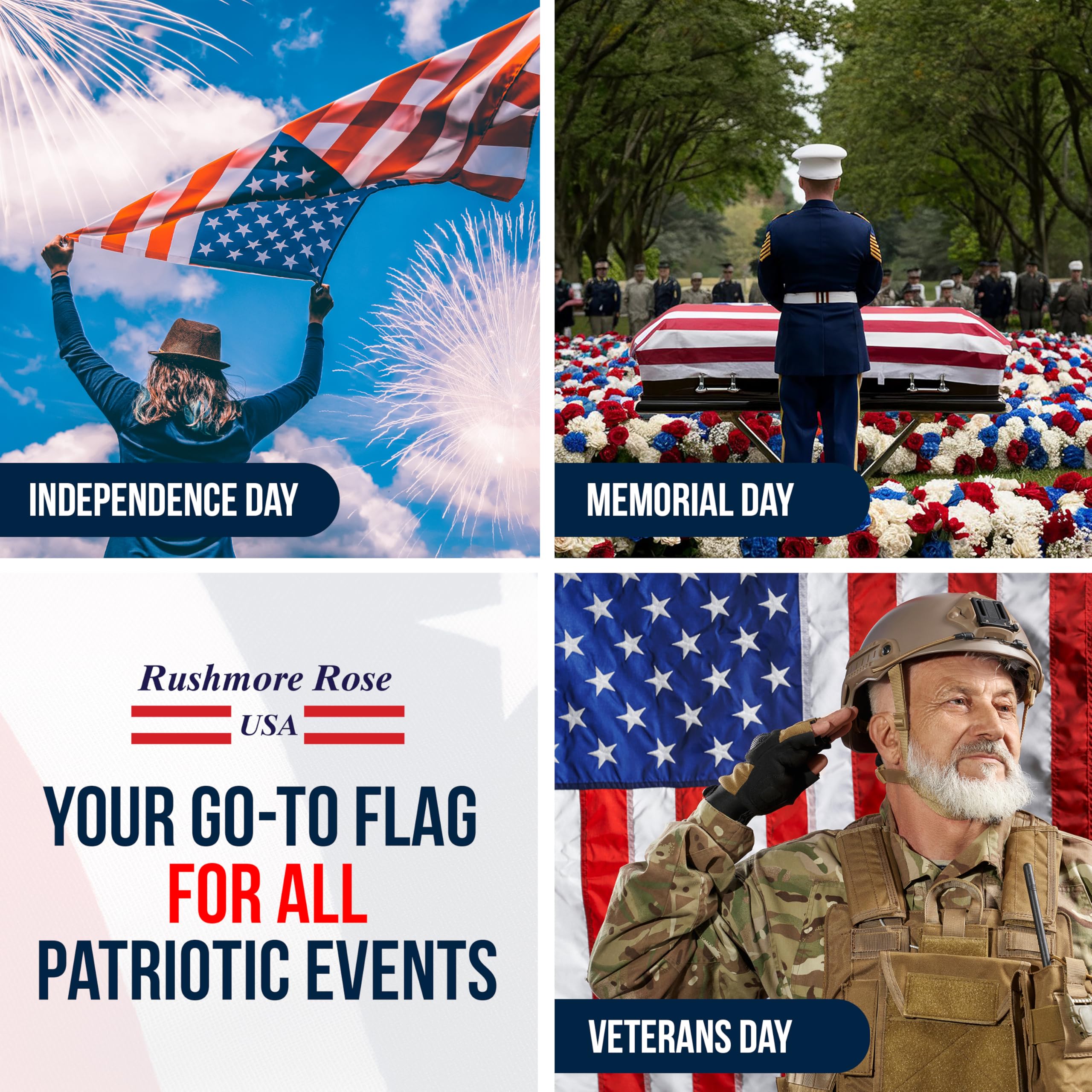 Rushmore Rose USA flag celebrates national pride with bold red, white, and blue.