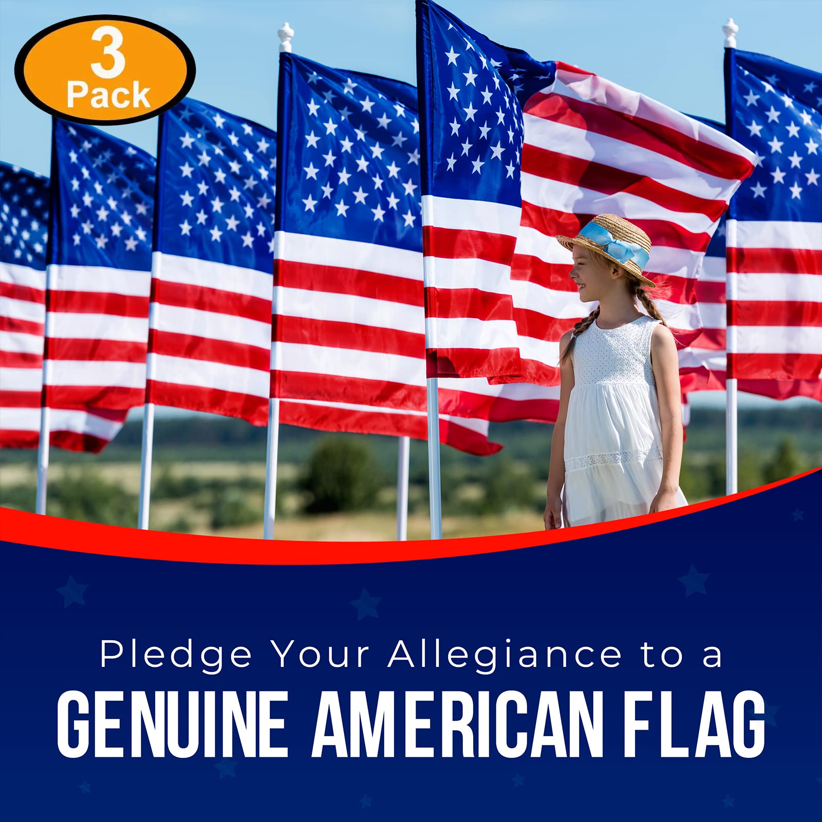 Rushmore Rose USA flag 3x5 on large poles for dignified civic displays