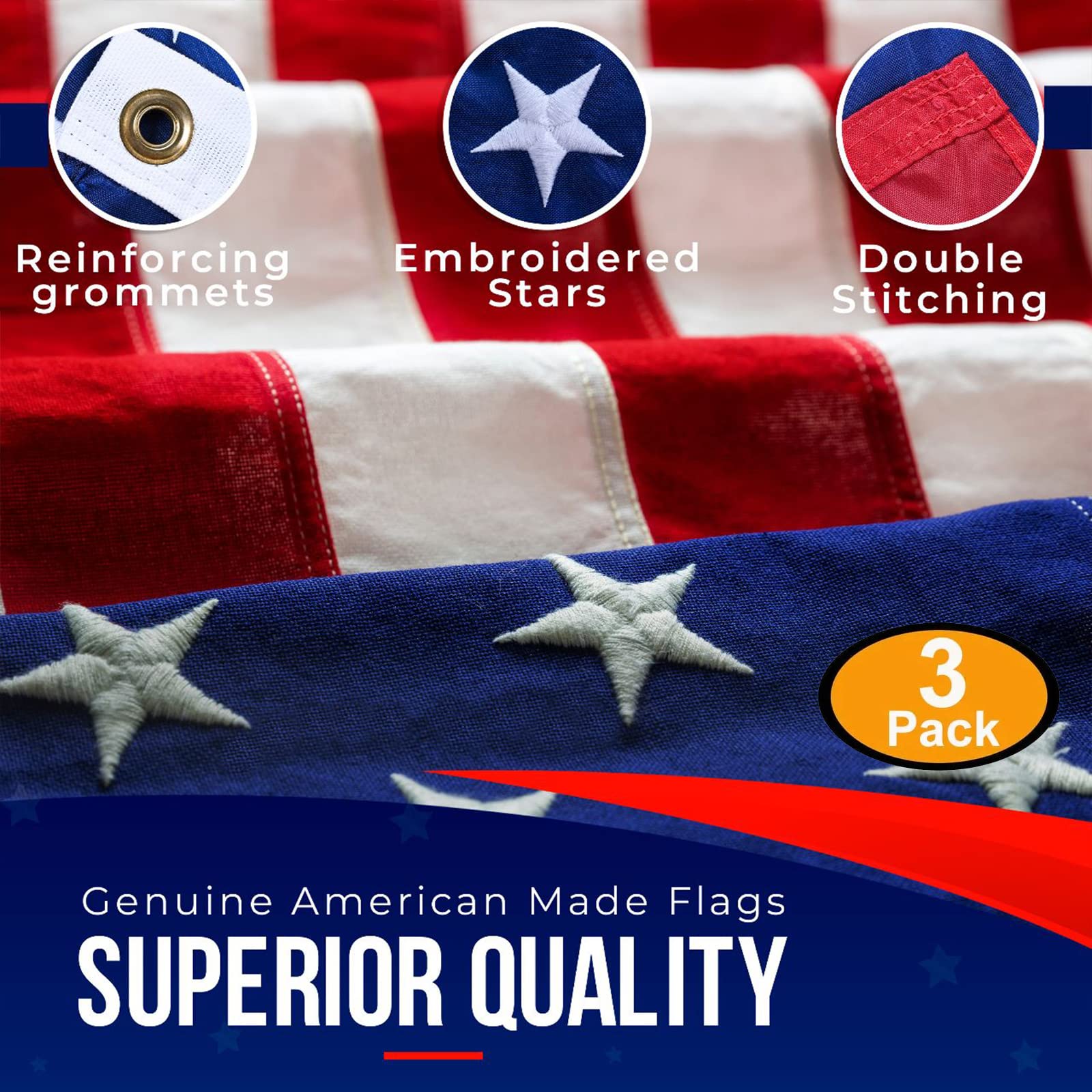 Rushmore Rose USA flag sewn-stripes detail emphasizes precision sewing and longevity