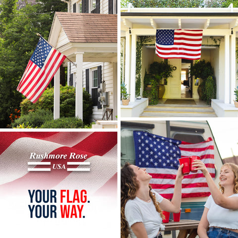 Rushmore Rose USA flag compatible with standard flagpoles and easy mounting.