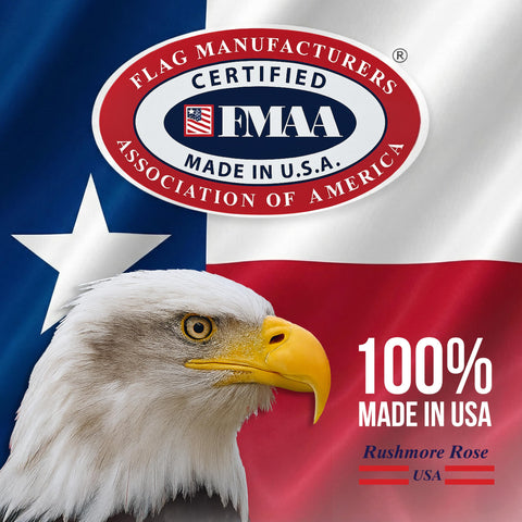 Rushmore Rose USA-made Texas flag with sewn construction for a crisp, lasting look.