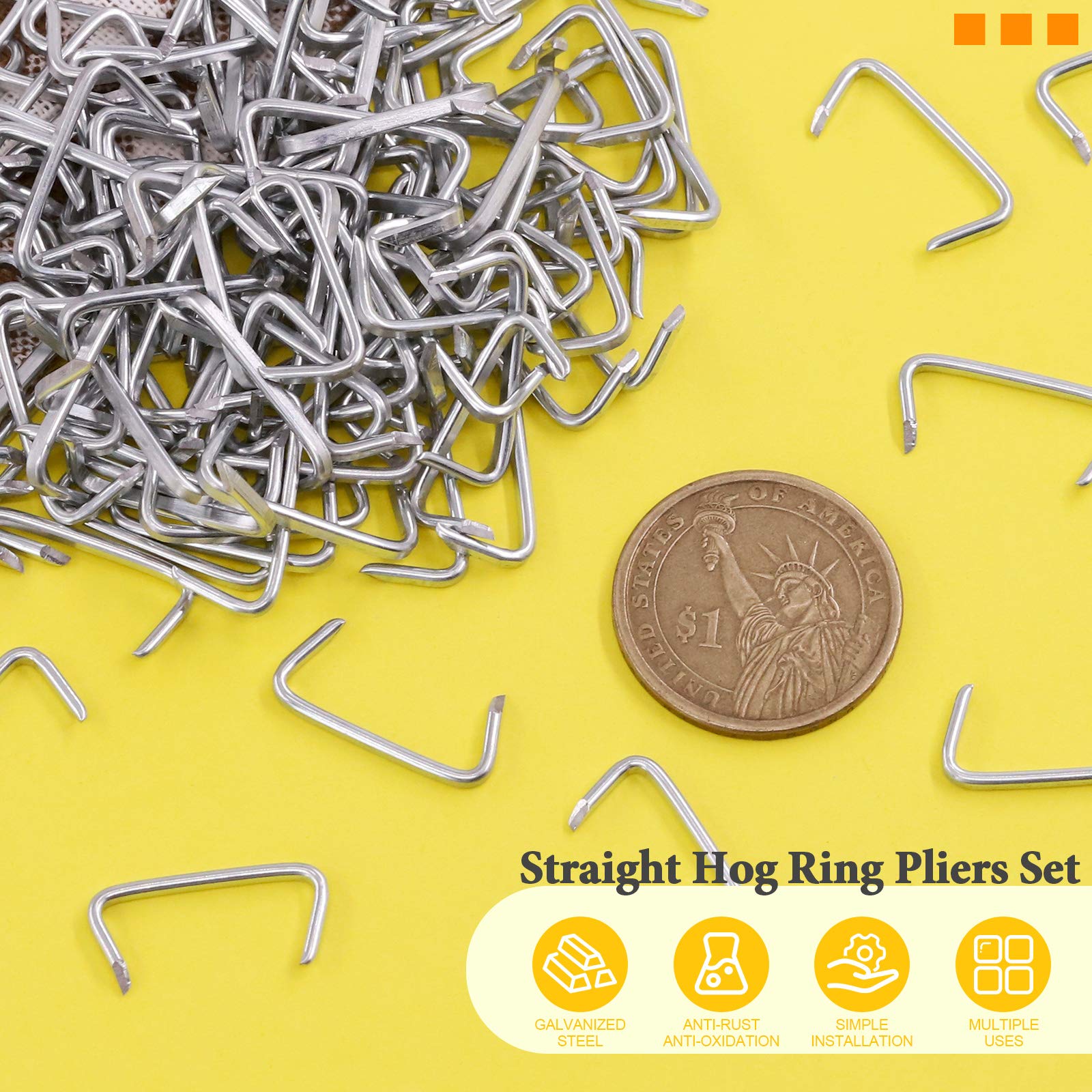 Rustark galvanized hog rings securing fencing mesh and pet cages reliably.