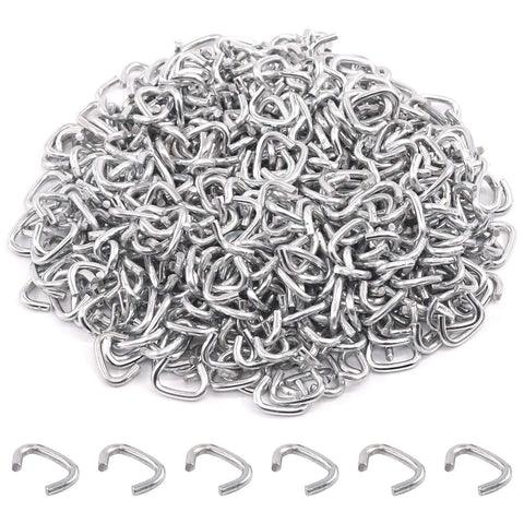 Rustark hog rings close-up shows galvanized steel and durable crimp design for upholstery.
