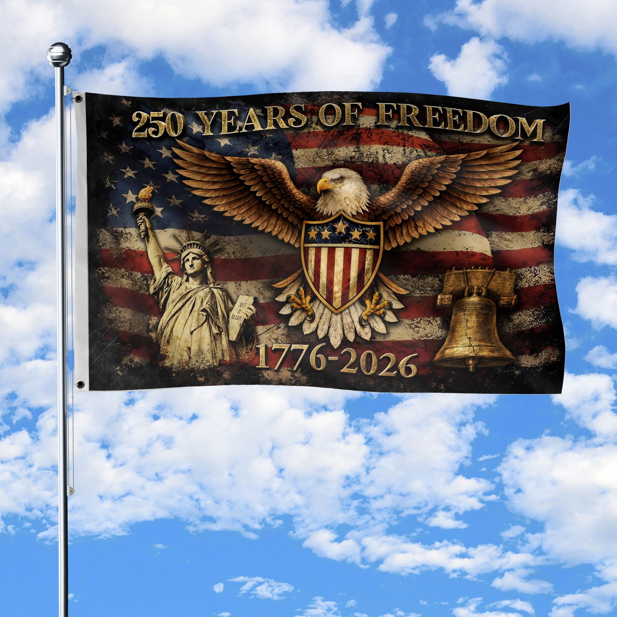 RustField Co 250th Anniversary USA flag 3x5ft with double-sided printing for vibrant outdoor visibility