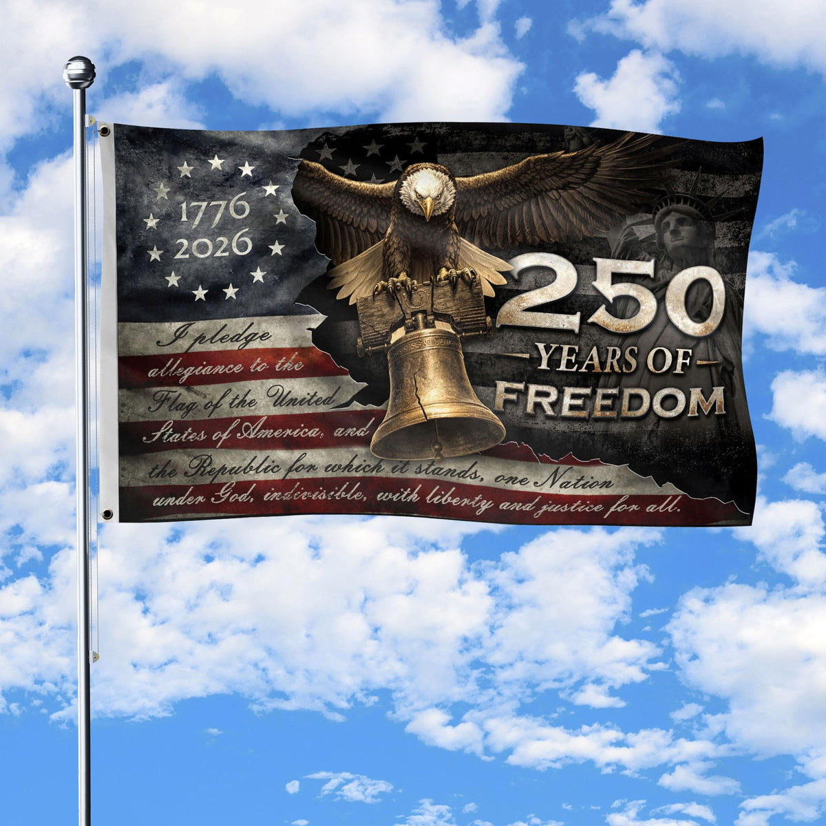 RustField Co. 250th Anniversary USA Flag with eagle on both sides for outdoor pride