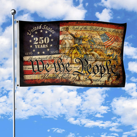 RustField Co 250th Anniversary USA flag front view with vibrant graphics for festive display.