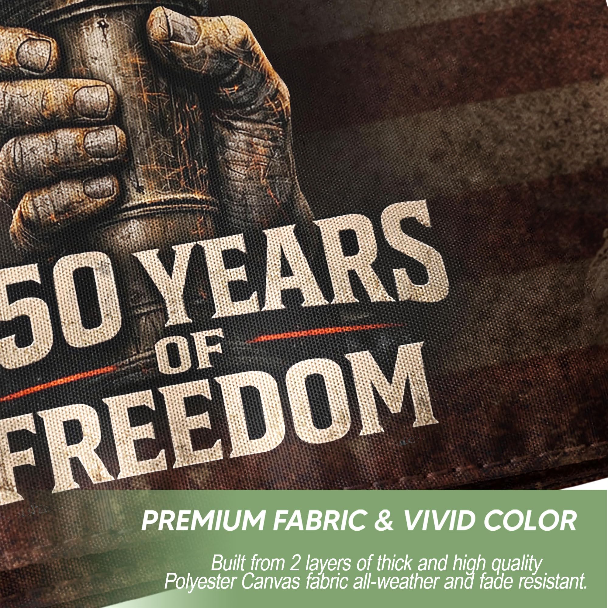 RustField Co polyester flag, long-lasting material for year-round indoor and outdoor use.