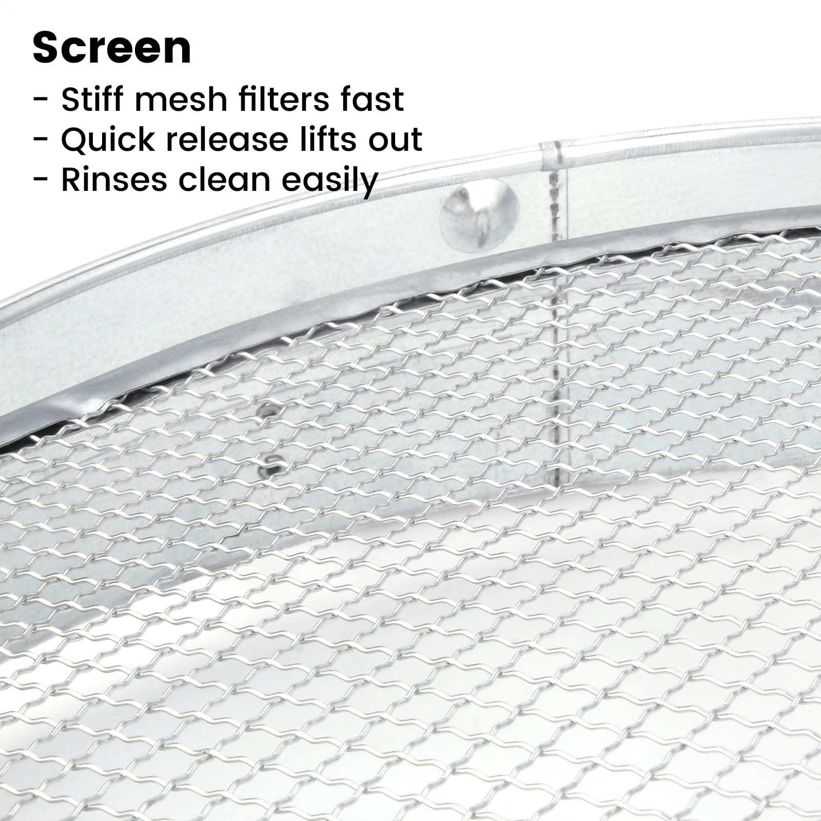 Rustproof mesh sifter made of stainless steel for soil and gravel.