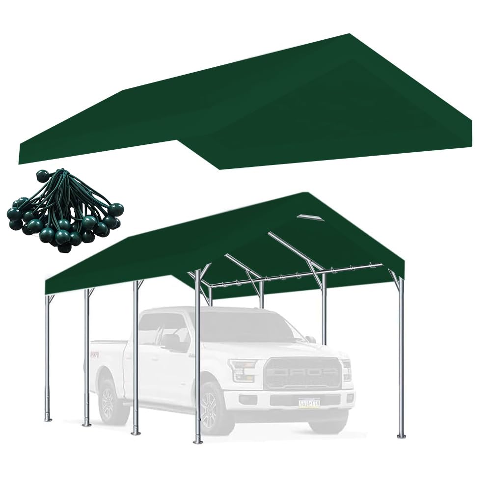 Rutile 10x20 carport top cover in green protecting a vehicle under the canopy