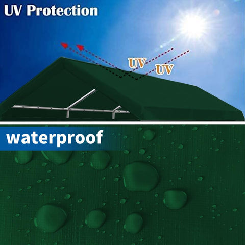 Heavy-duty Rutile carport top cover in green attached to a frame