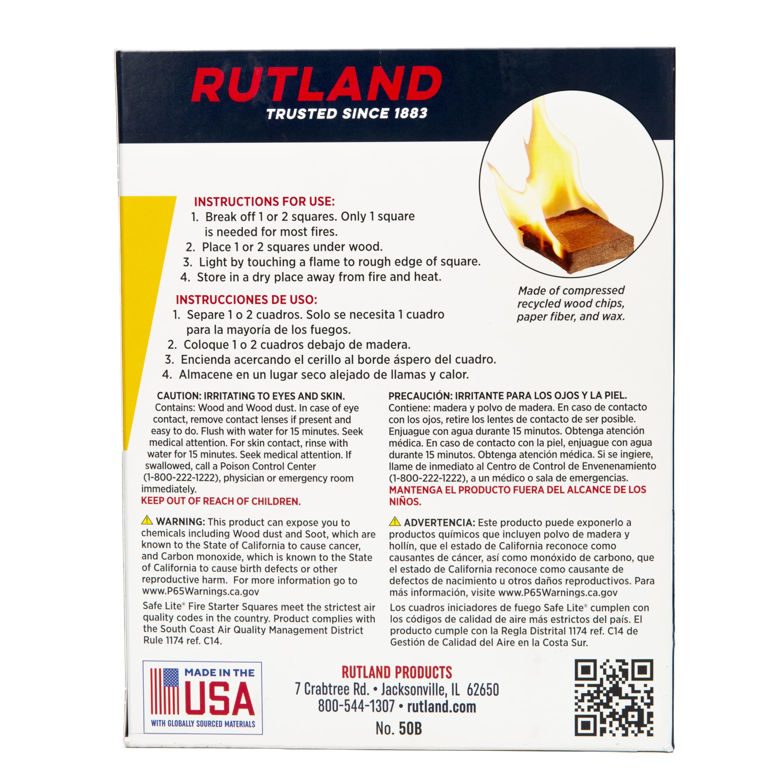 Close-up of dense wax and wood chips in Rutland Safe Lite squares for long burn.