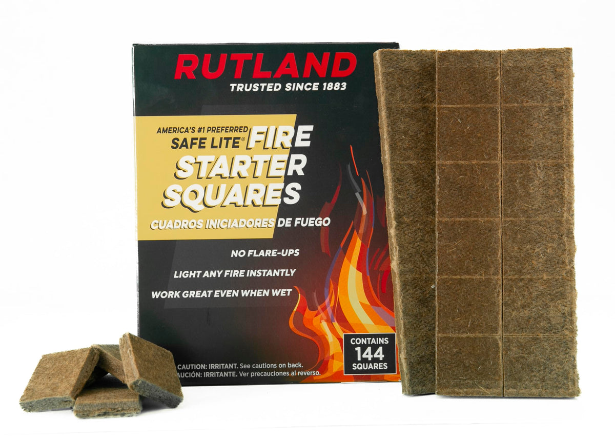 Rutland Safe Lite Fire Starter Squares packaging ready for quick camping lighting.