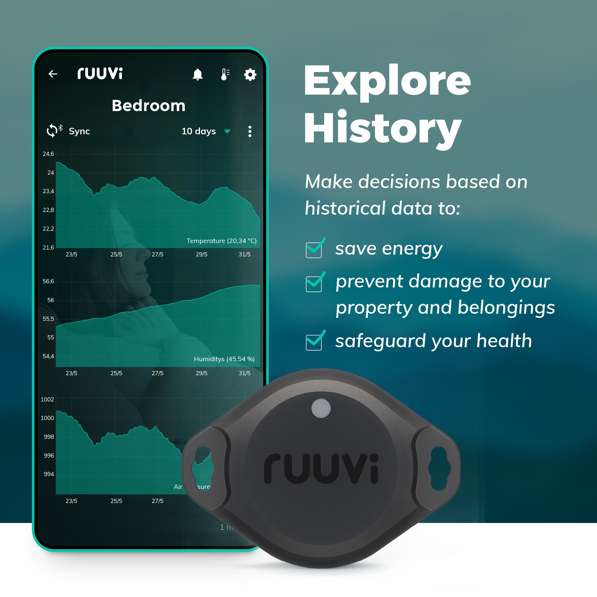 Ruuvi Tag Pro replaceable battery enables ongoing monitoring with simple maintenance.