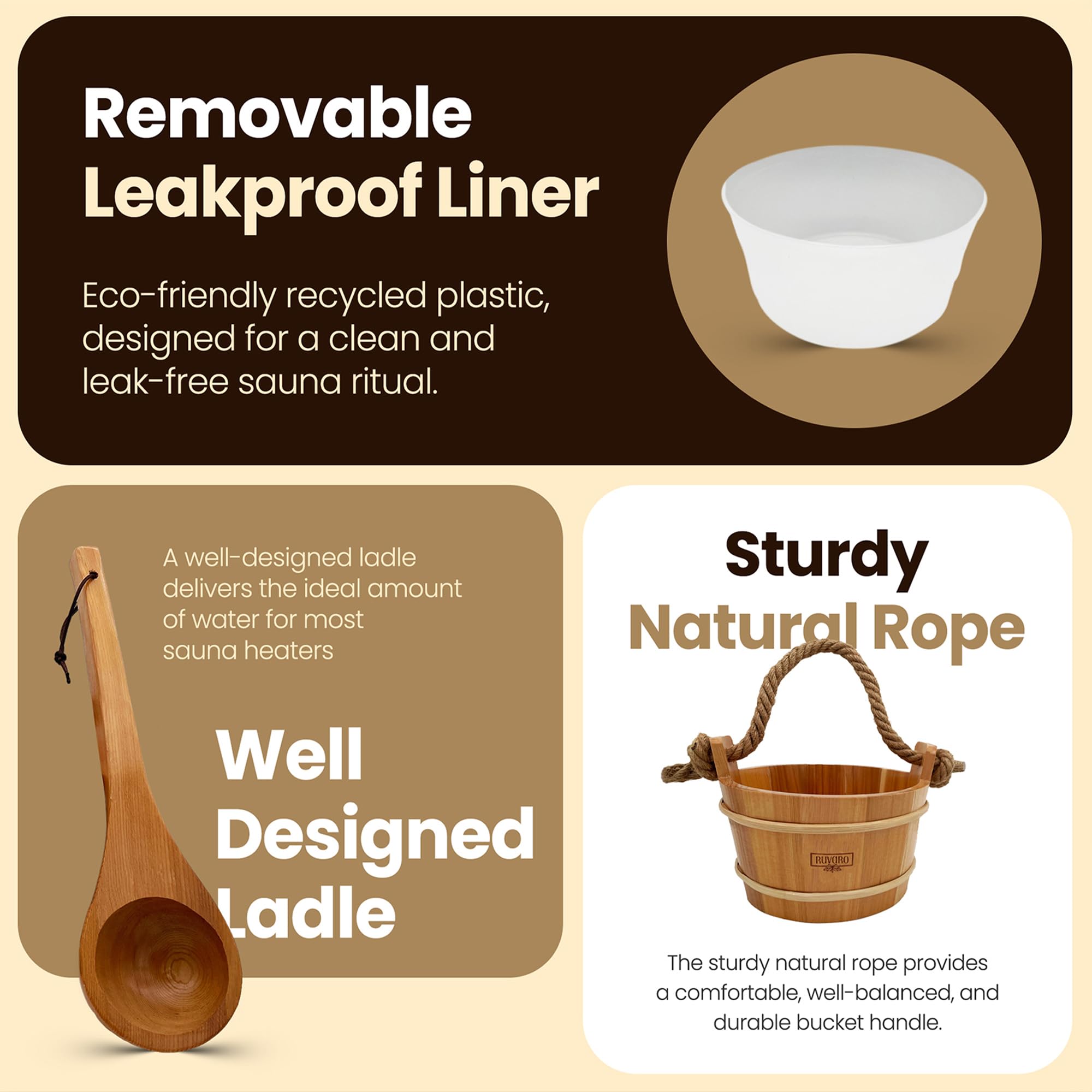 RUVARO sauna bucket with leakproof liner to protect floors