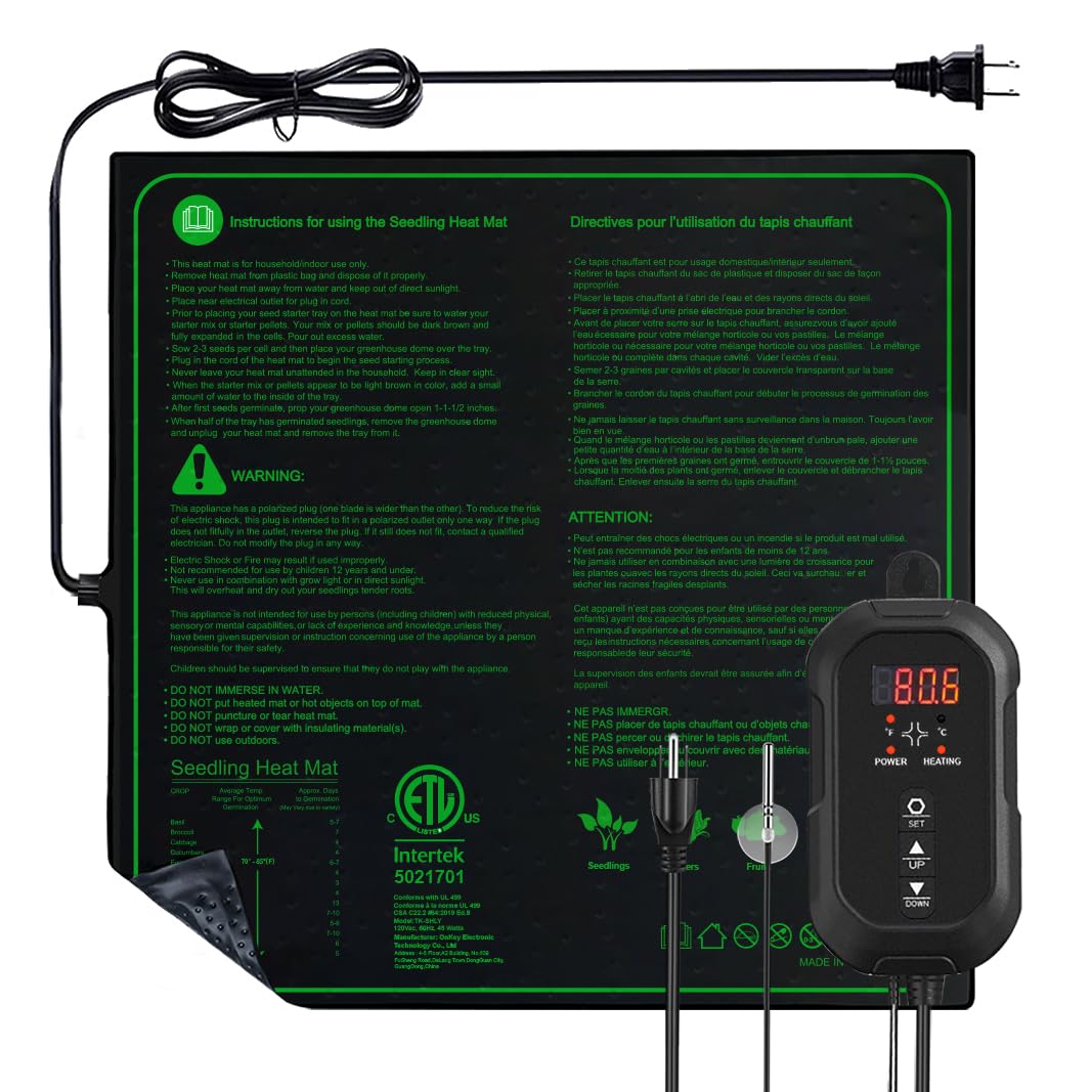 Ruyyi seedling heat mat with digital thermostat display offers precise temperature control for seed germination.
