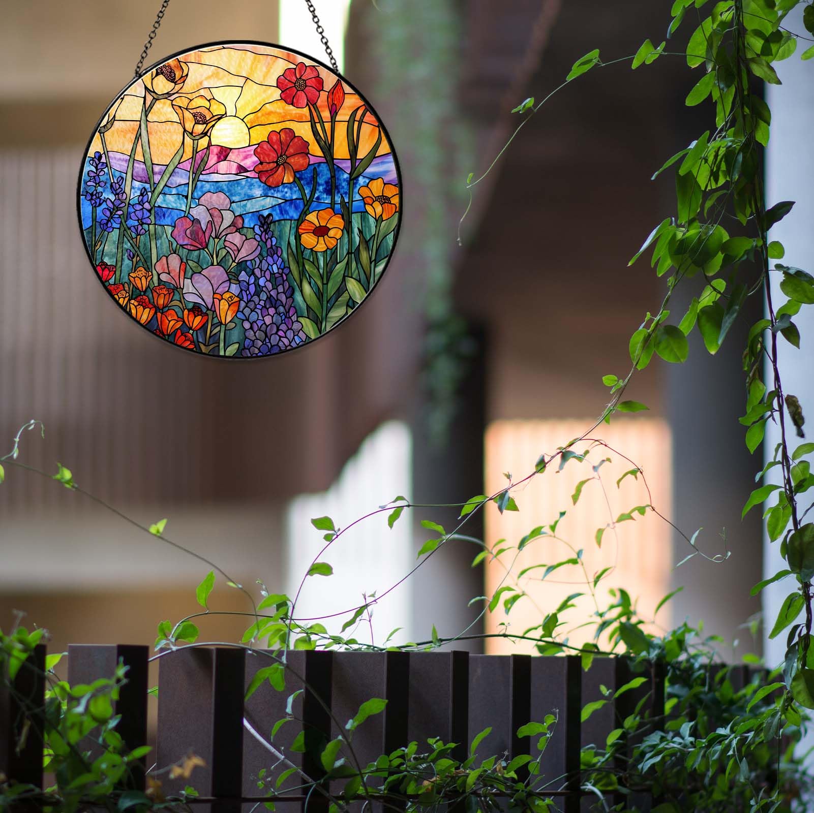 RVEAFA Wildflowers Suncatcher is easy to hang and install with simple hardware.
