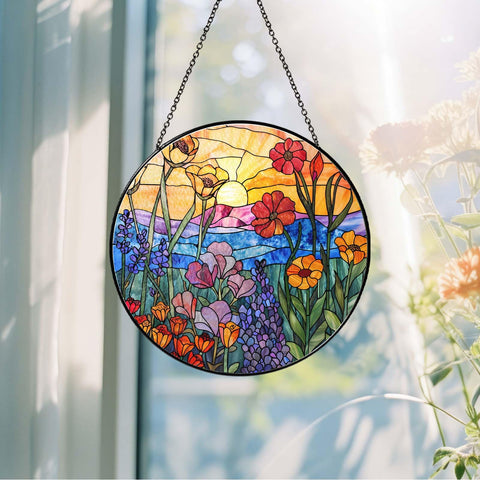 RVEAFA Wildflowers Suncatcher enhances indoor windows with colorful light play.
