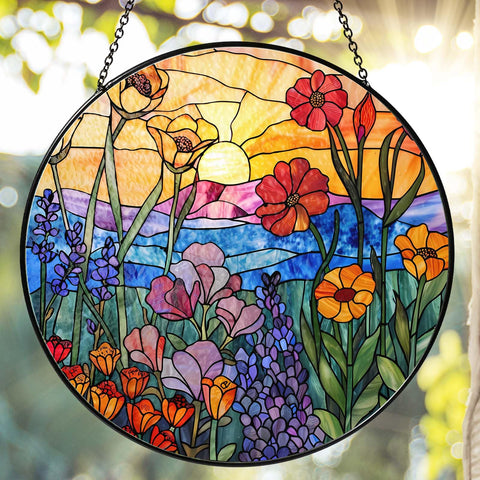RVEAFA Wildflowers Suncatcher captures sunlight, creating vibrant indoor color reflections.