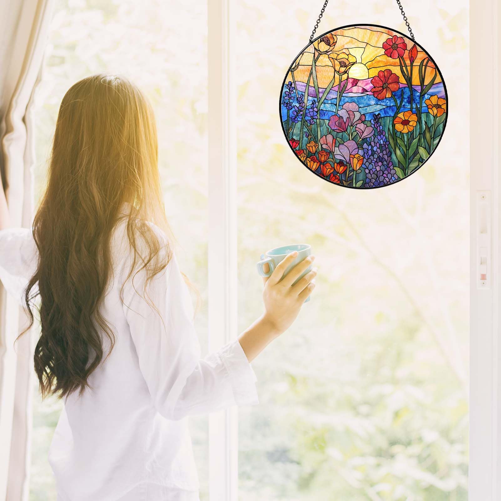 RVEAFA Wildflowers Suncatcher displays a unique artwork with rich glass textures.