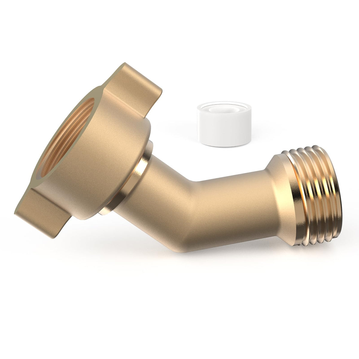 RVGUARD elbow water hose adapter at a 45-degree angle, strain-free hookups.