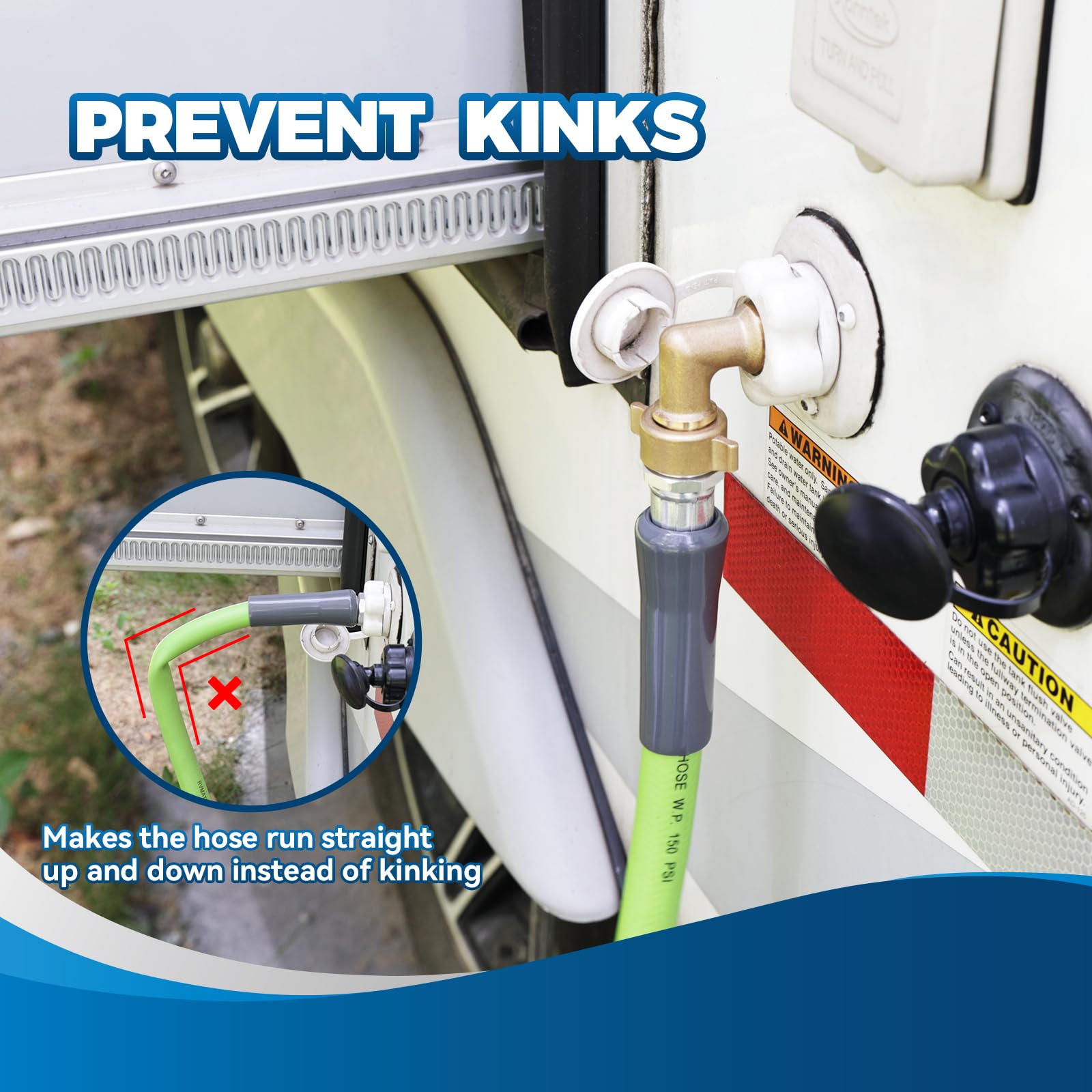 RVGUARD three-quarter-inch-thread elbow fits standard hoses for easy outdoor connections.