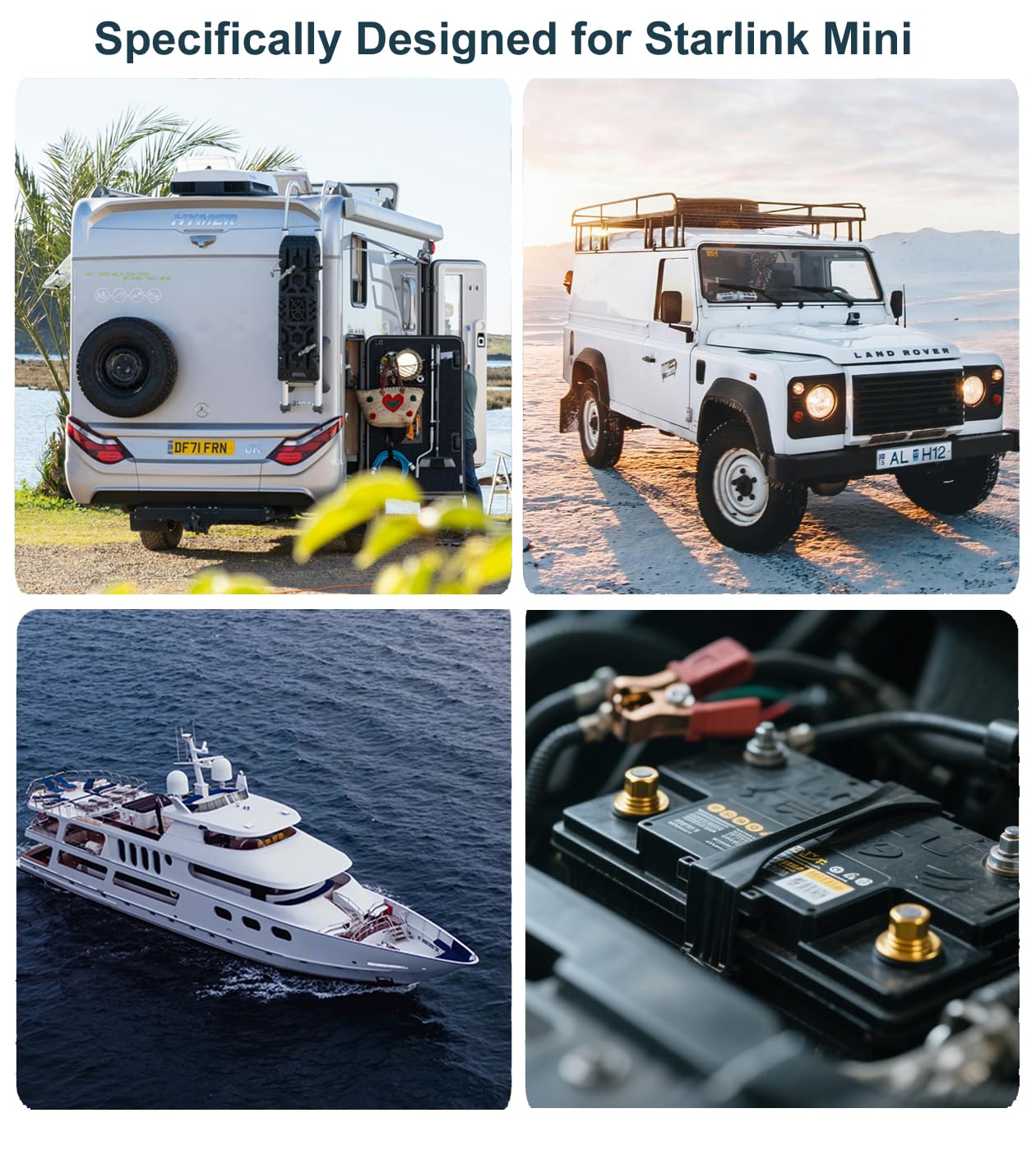 rvicees off-grid Starlink Mini setup with solar or battery power.